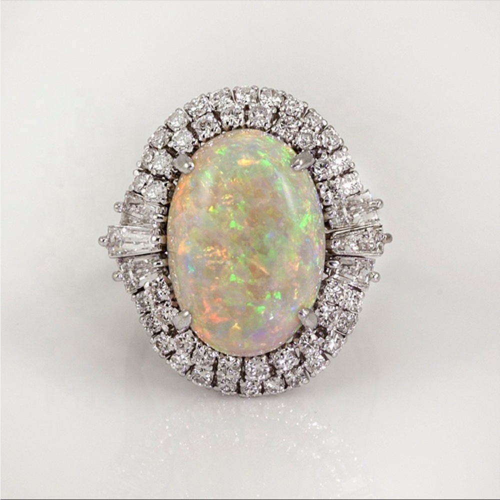 New Elegant 925 Silver Fire White Opal Ring - Picture 3 of 5